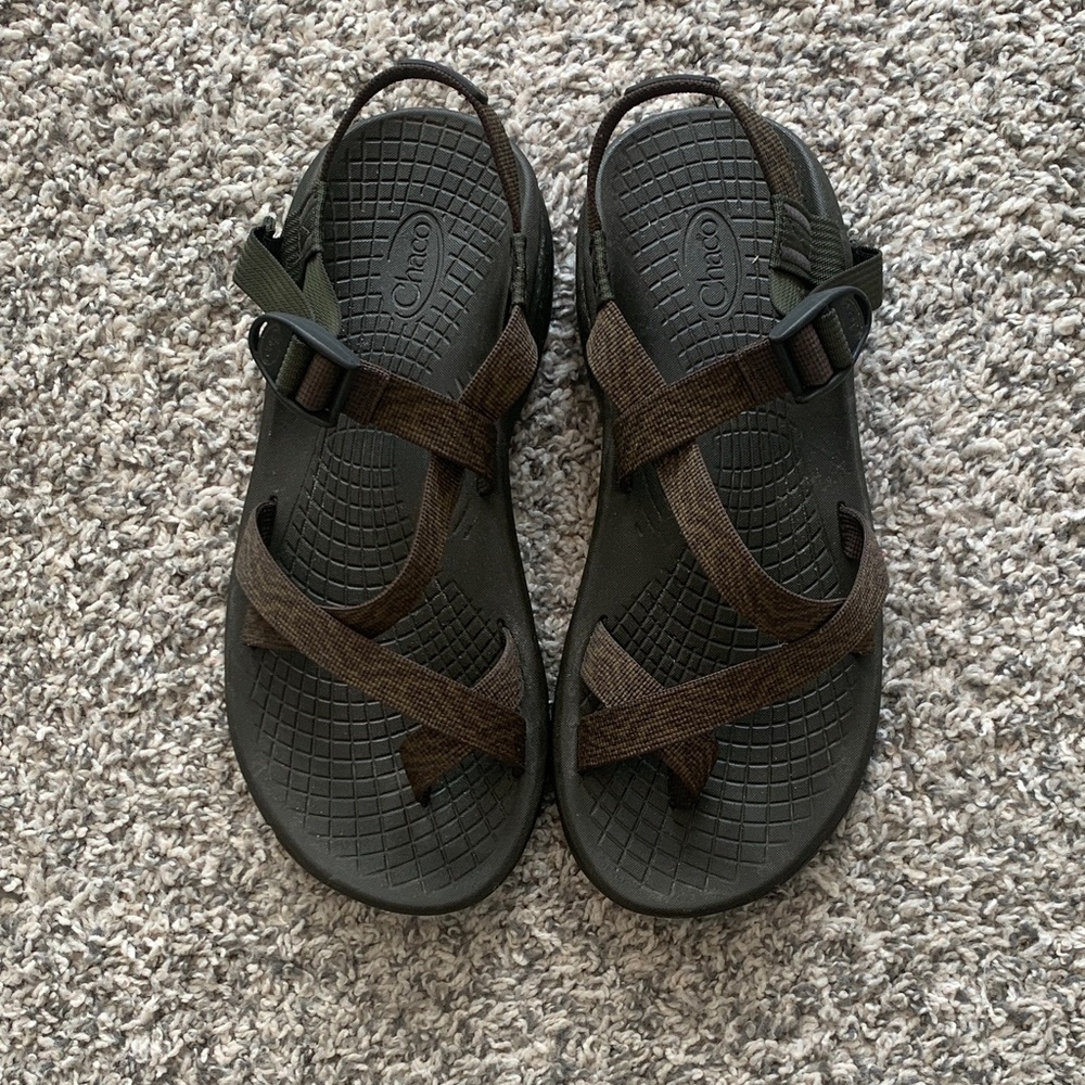 Chaco Mens Dark Brown and Green Sandals